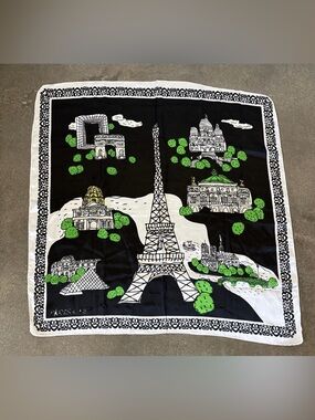 Paris & Me vintage Black, White & Green scarf 35 x 35. Some flaws